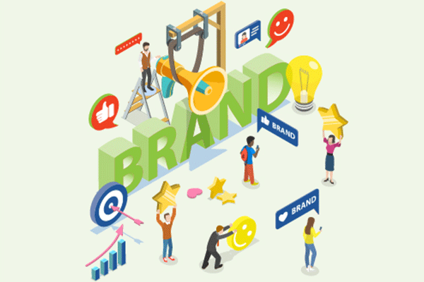 graphic of the word "brand" and various icons surrounding it